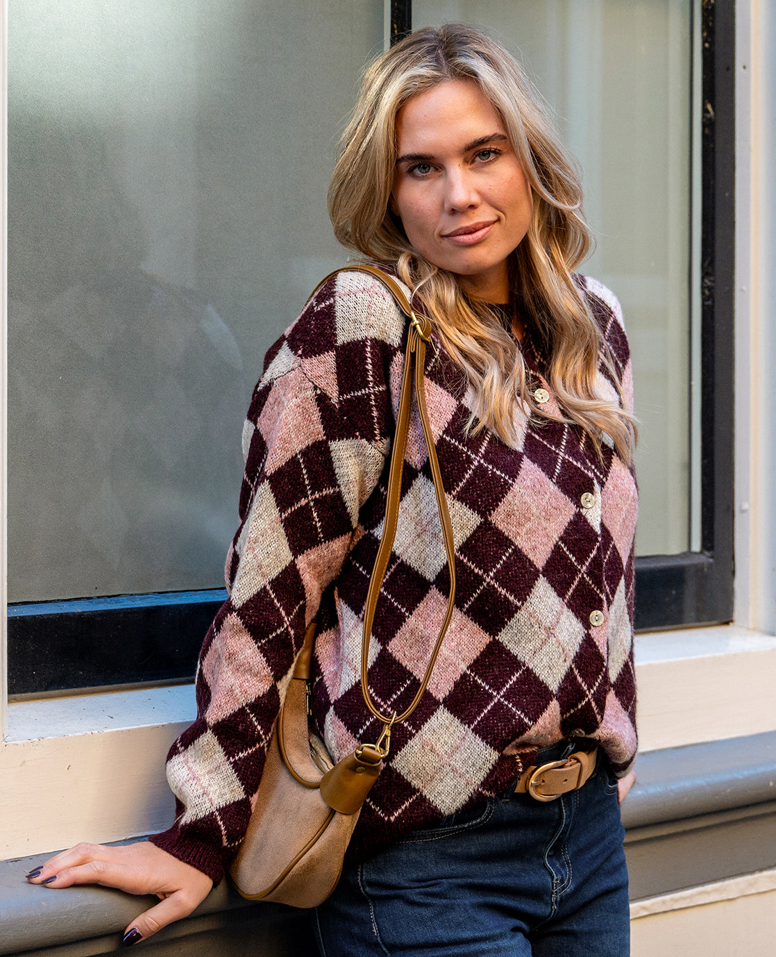 Cardigan Checkered | Burgundy / Pink