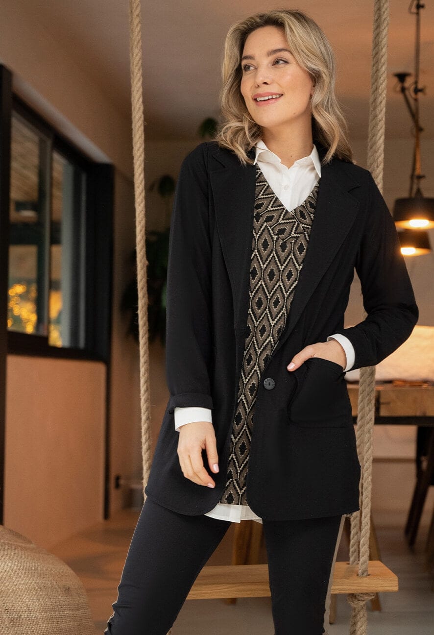 Je m'appelle Jassen Zwart / XS Blazer Straight Travel | Zwart