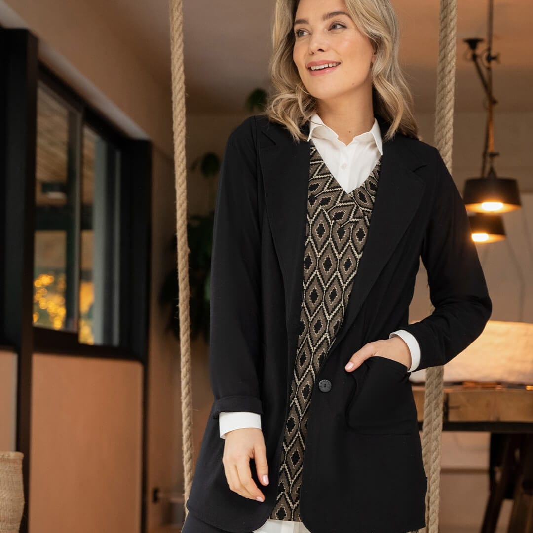 Je m'appelle Jassen Blazer Straight Travel | Zwart