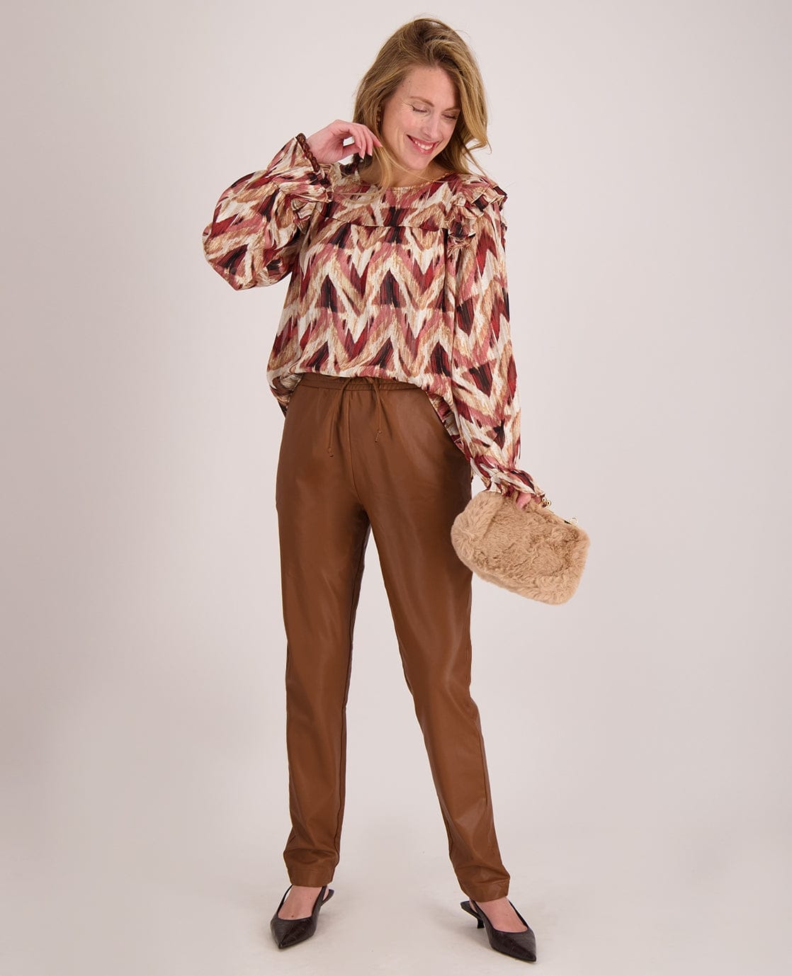 Je m'appelle Tops Top Ruffle | Multicolor Burgundy