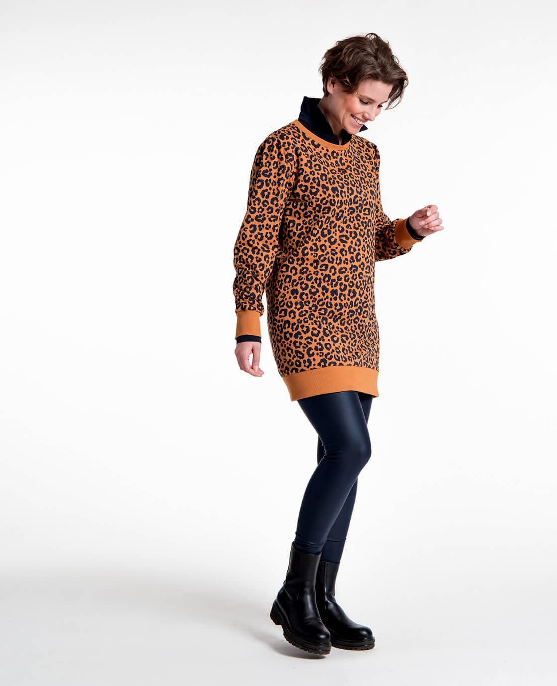 Je m'appelle Tops Tunic Sweater Panthère | Camel / Donkerblauw