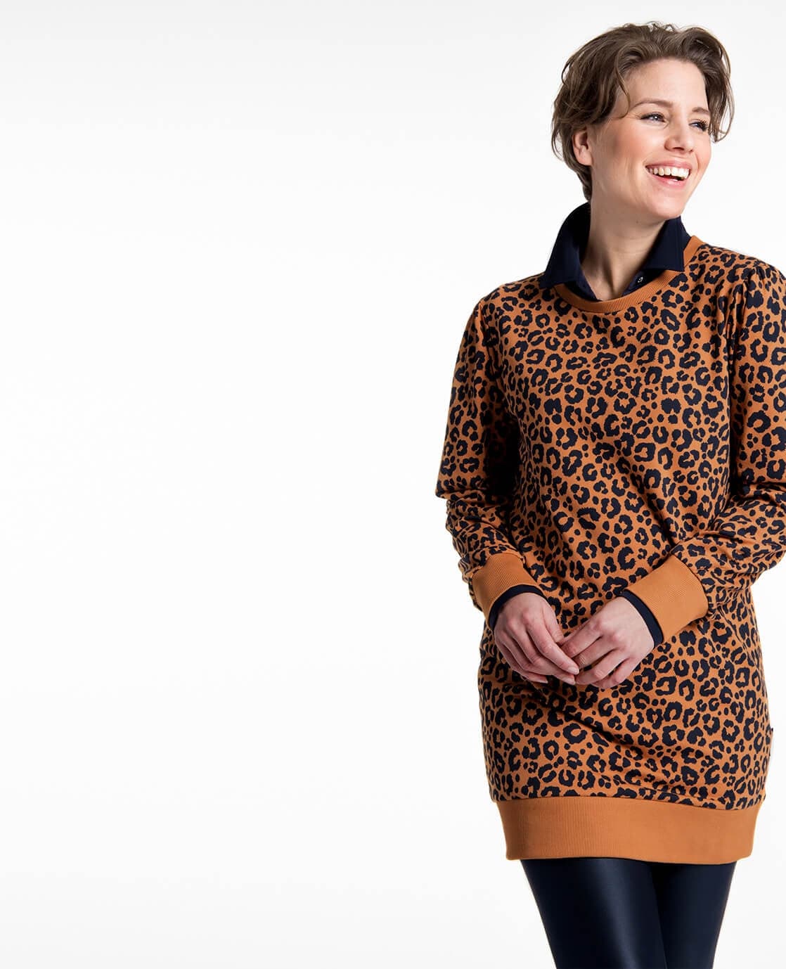 Je m'appelle Tops Camel / Donkerblauw / XS Tunic Sweater Panthère | Camel / Donkerblauw