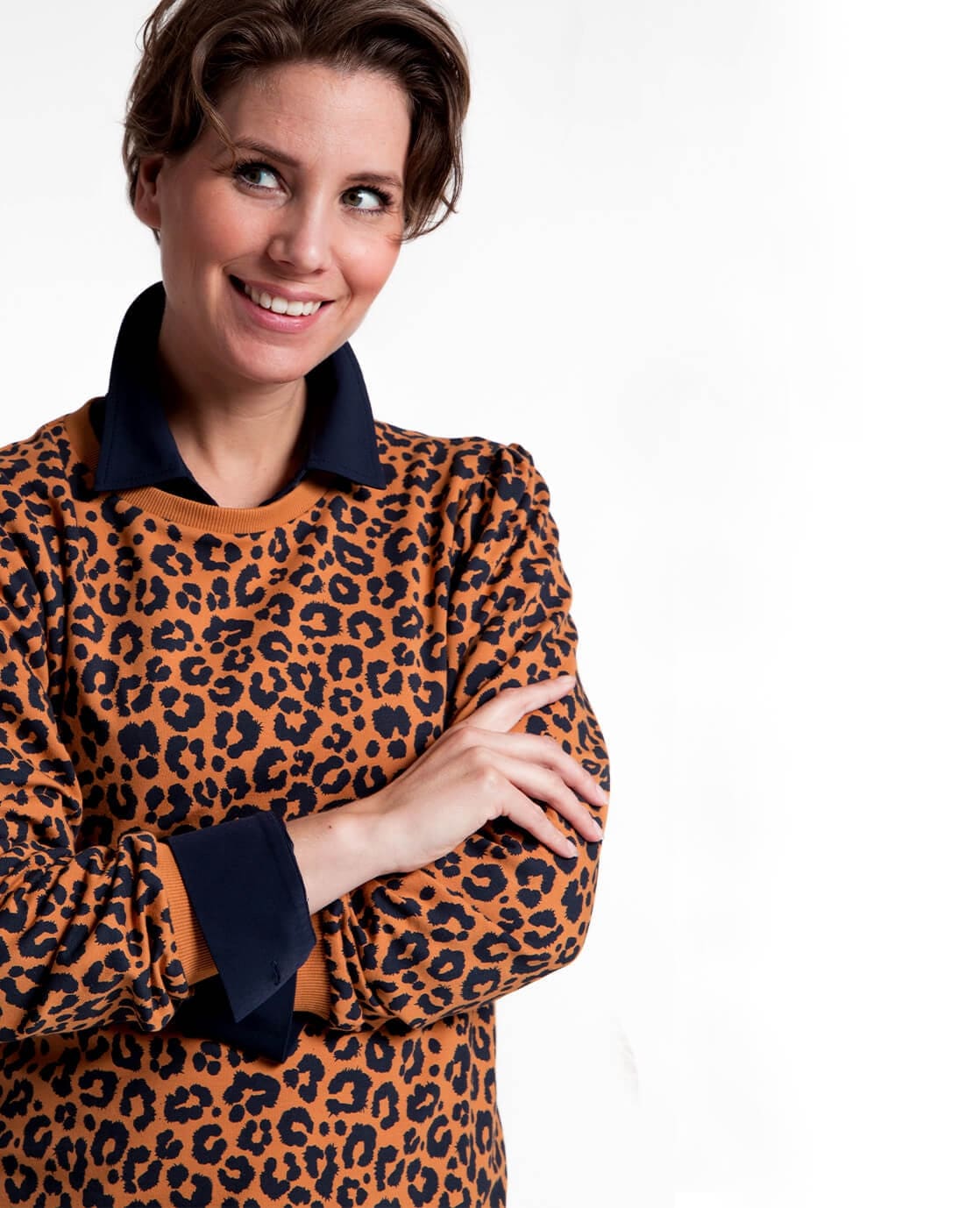 Je m'appelle Tops Tunic Sweater Panthère | Camel / Donkerblauw