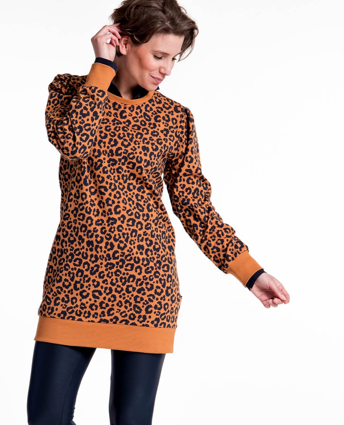 Je m'appelle Tops Tunic Sweater Panthère | Camel / Donkerblauw