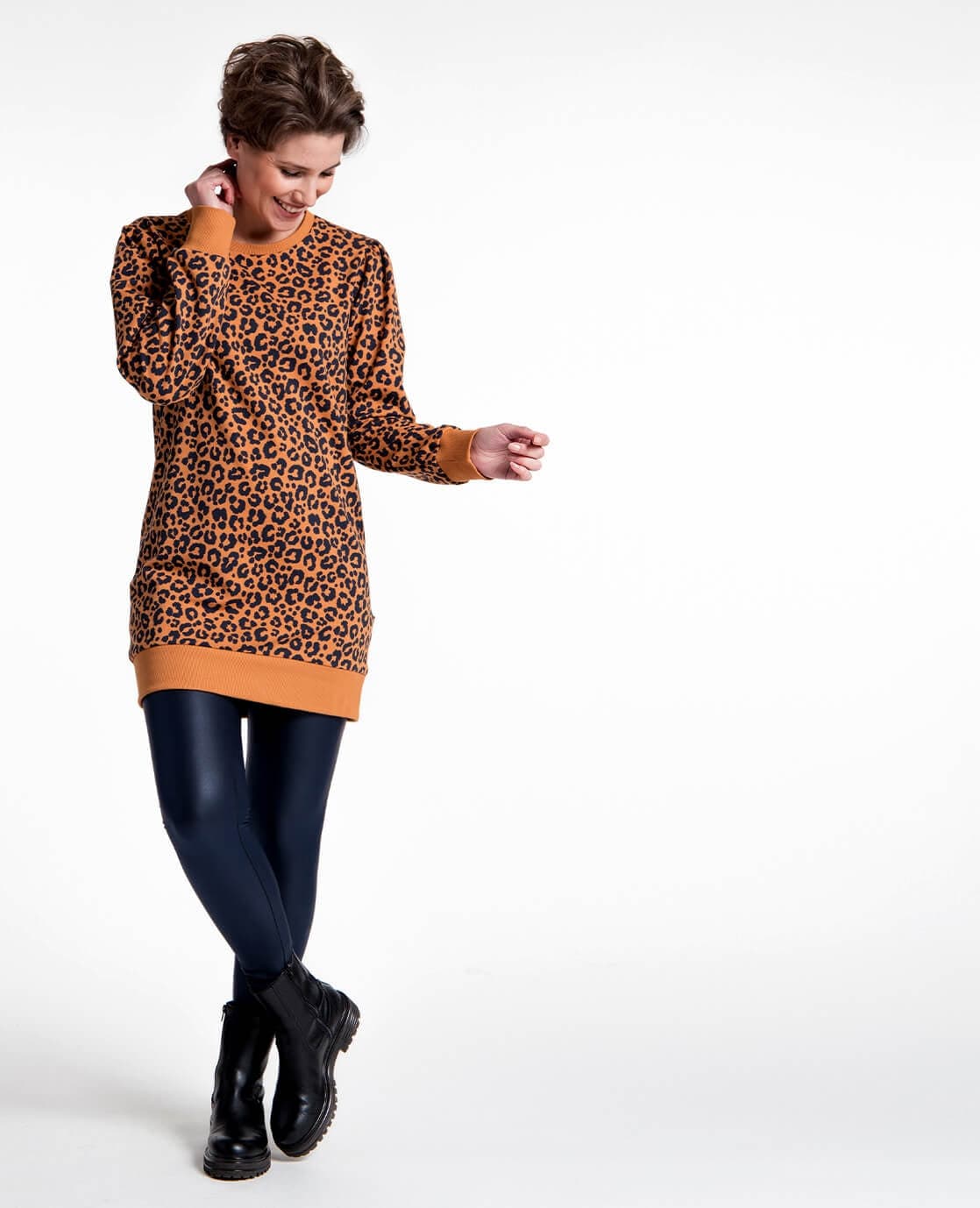 Je m'appelle Tops Tunic Sweater Panthère | Camel / Donkerblauw