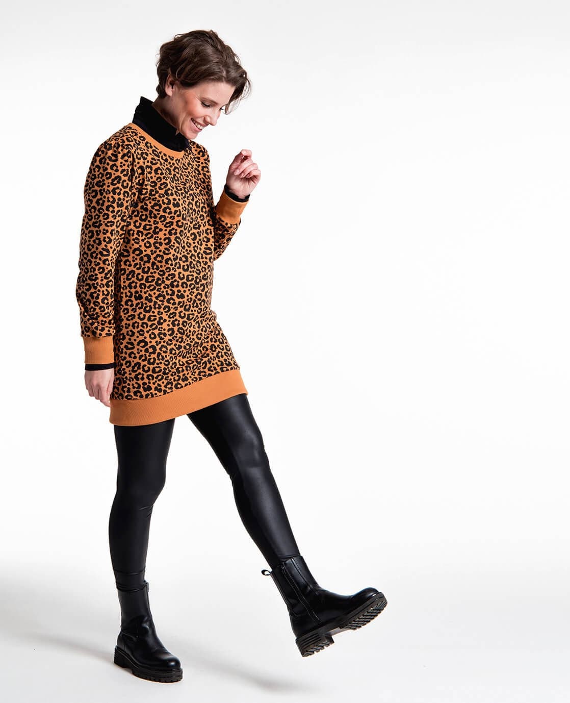 Je m'appelle Tops Tunic Sweater Panthère | Camel / Zwart