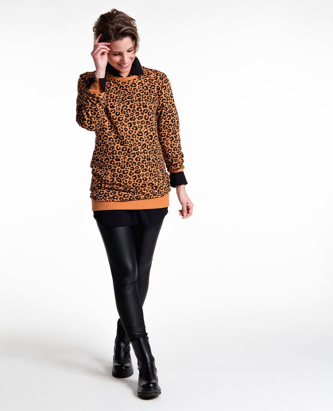 Je m'appelle Tops Tunic Sweater Panthère | Camel / Zwart