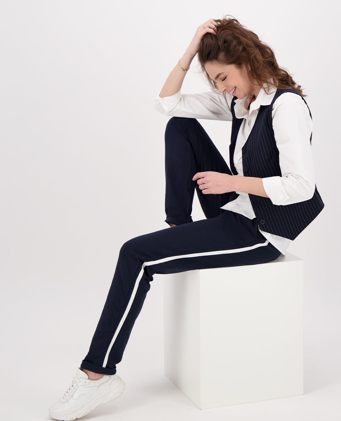 Je m'appelle Broeken Pant Easy | Donkerblauw/Wit