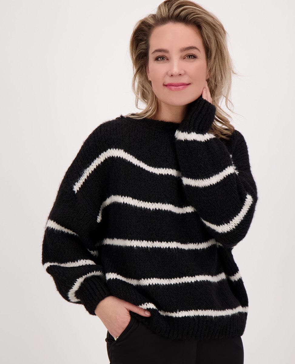 Je m'appelle Tops Zwart/Beige / S/M Pull Stripe | Zwart/Beige