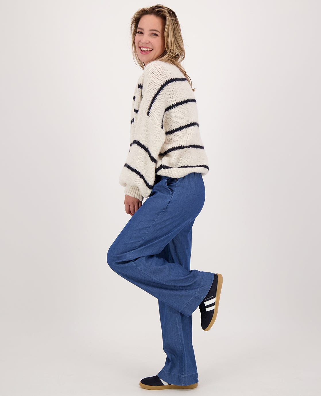 Je m'appelle Tops Pull Stripe | Beige/Donkerblauw