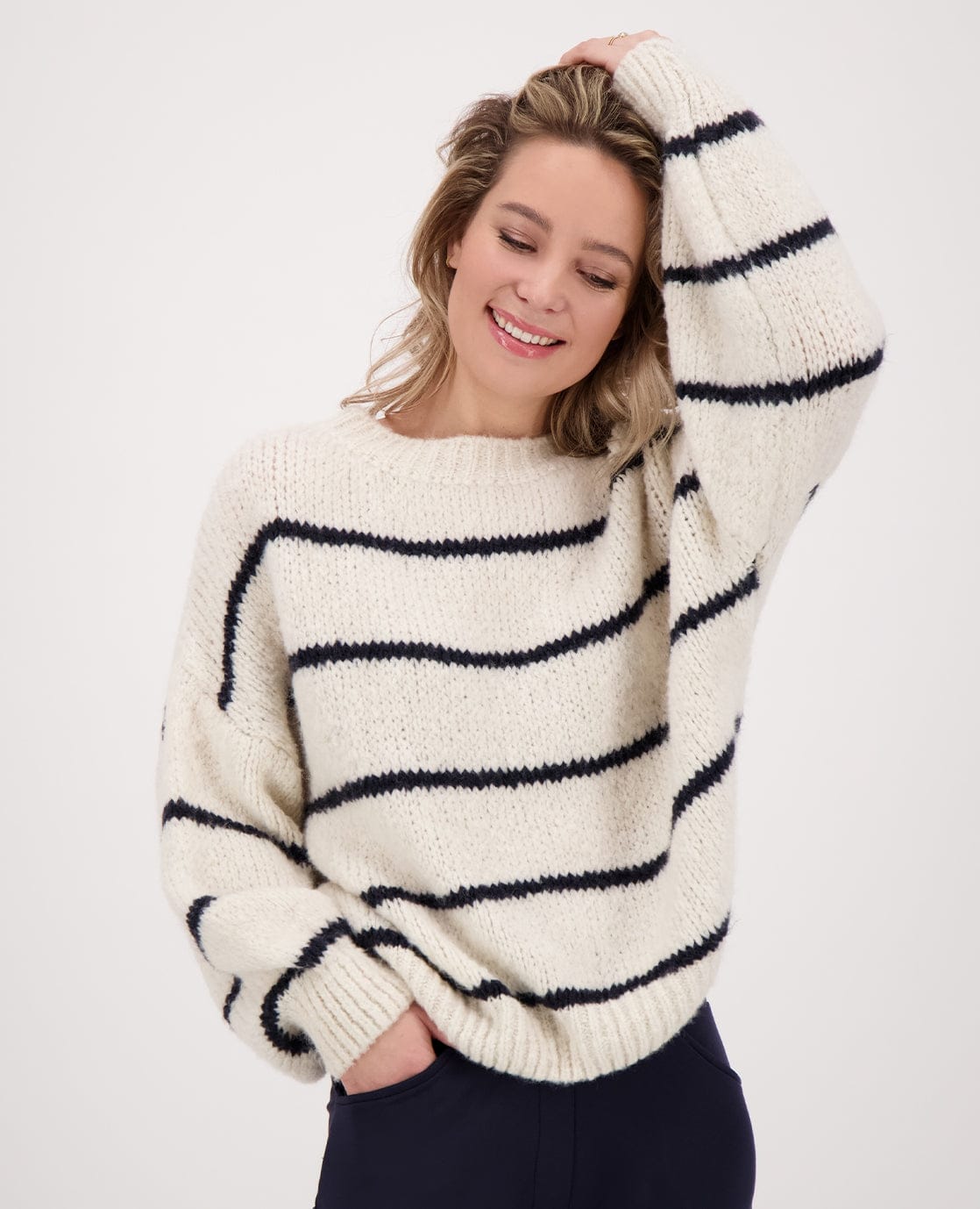 Je m'appelle Tops Pull Stripe | Beige/Donkerblauw