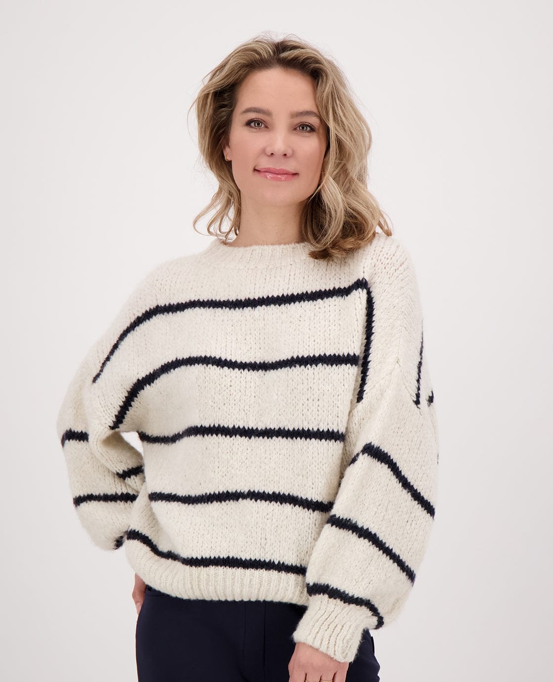 Je m'appelle Tops Pull Stripe | Beige/Donkerblauw