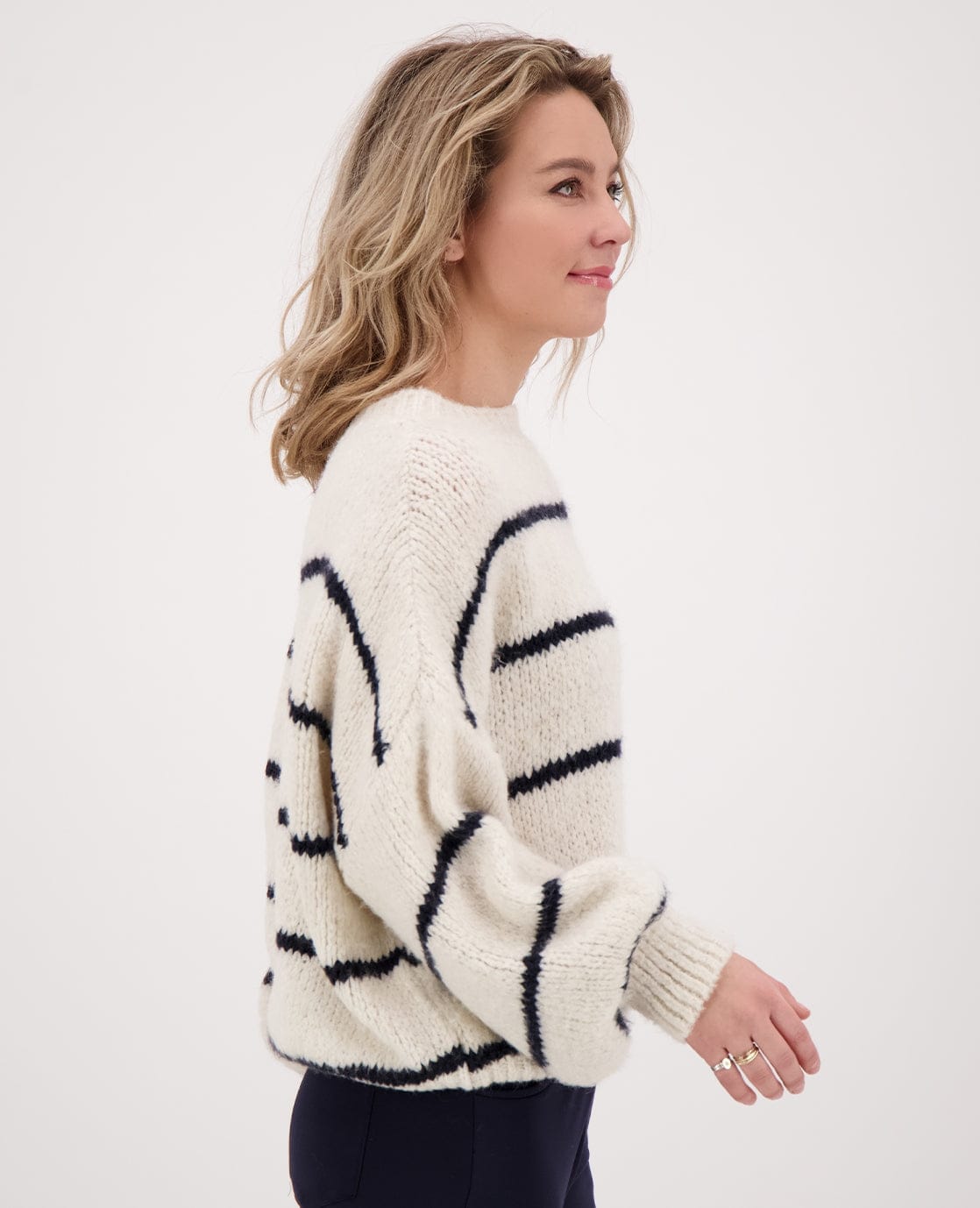 Je m'appelle Tops Pull Stripe | Beige/Donkerblauw