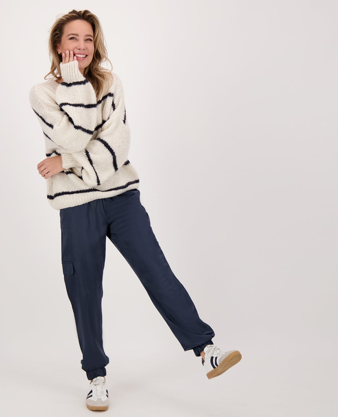 Je m'appelle Tops Pull Stripe | Beige/Donkerblauw