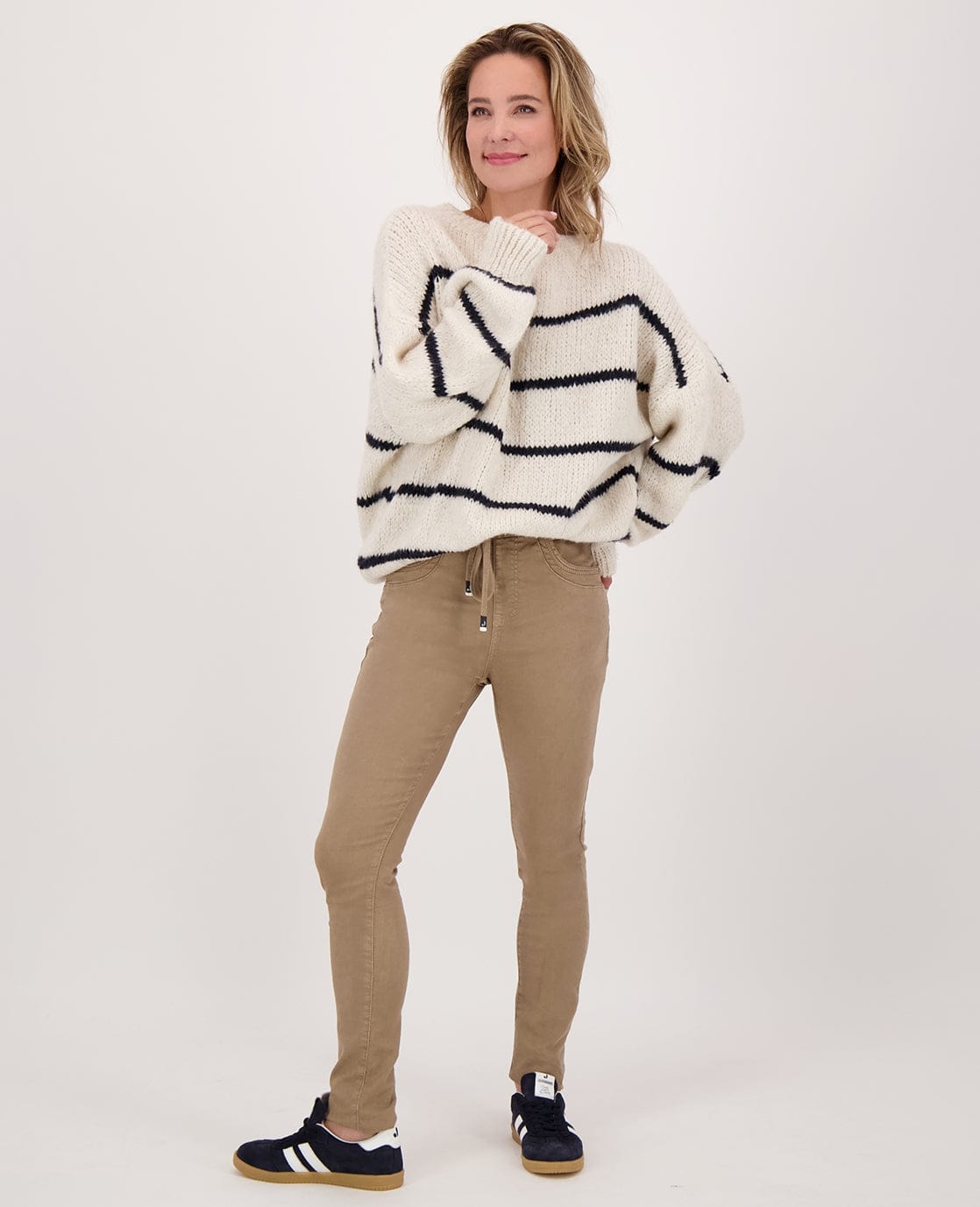 Je m'appelle Tops Pull Stripe | Beige/Donkerblauw