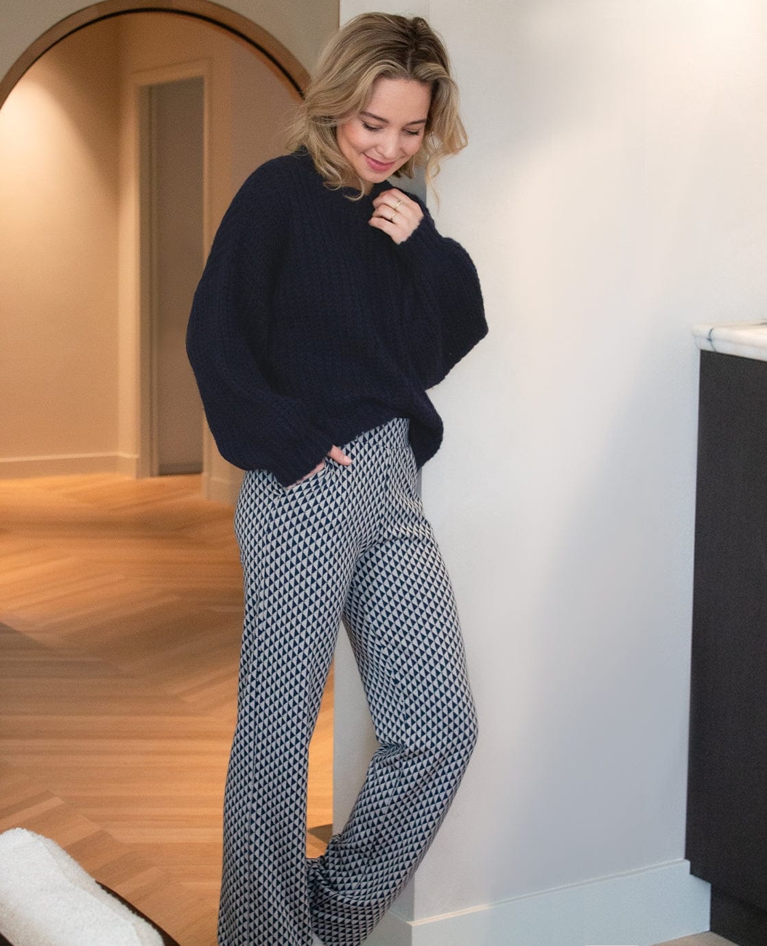 Je m'appelle Broeken Donkerblauw/Beige / XS / Short Pant Straight | Donkerblauw/Beige