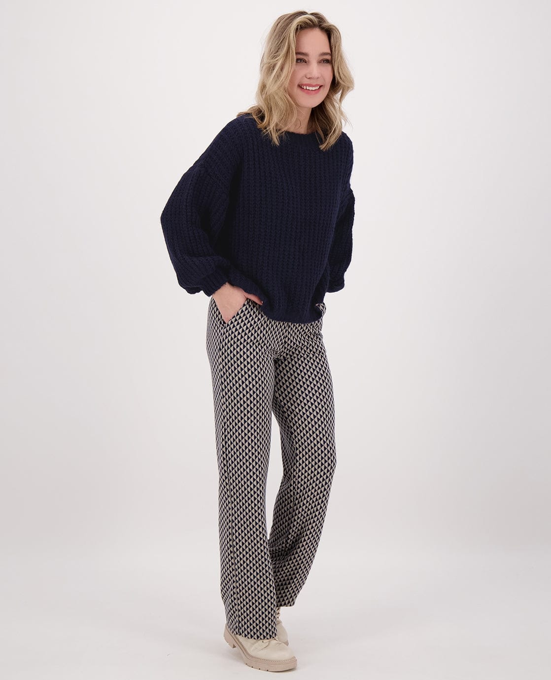 Je m'appelle Broeken Pant Straight | Donkerblauw/Beige