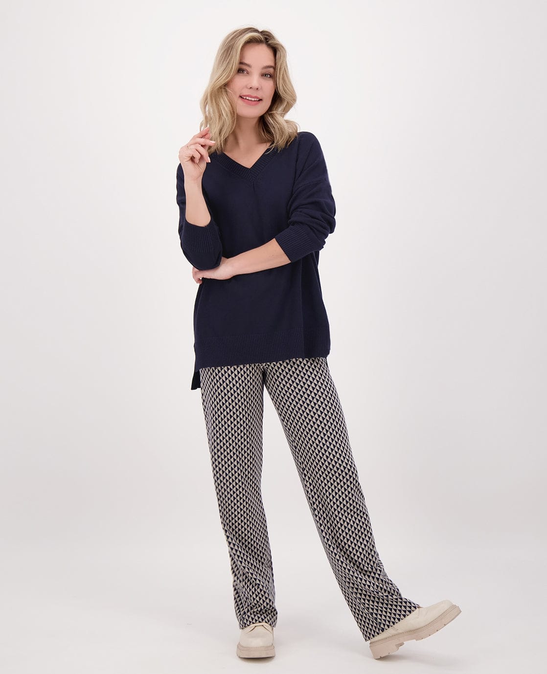 Je m'appelle Broeken Pant Straight | Donkerblauw/Beige