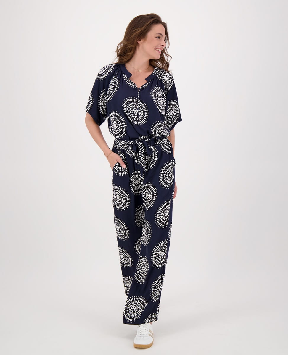 Je m'appelle Broeken Pant Straight | Donkerblauw/Porselein wit