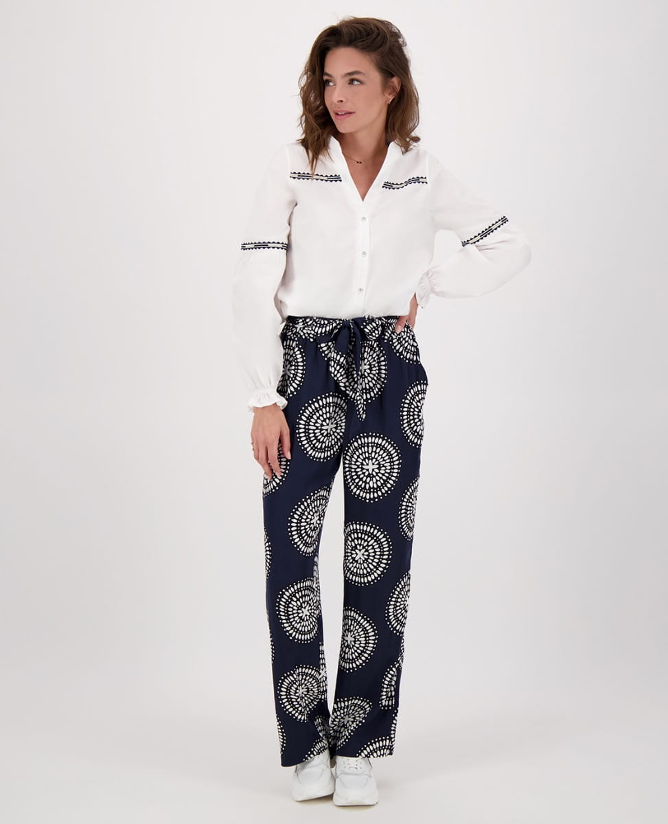 Je m'appelle Broeken Pant Straight | Donkerblauw/Porselein wit