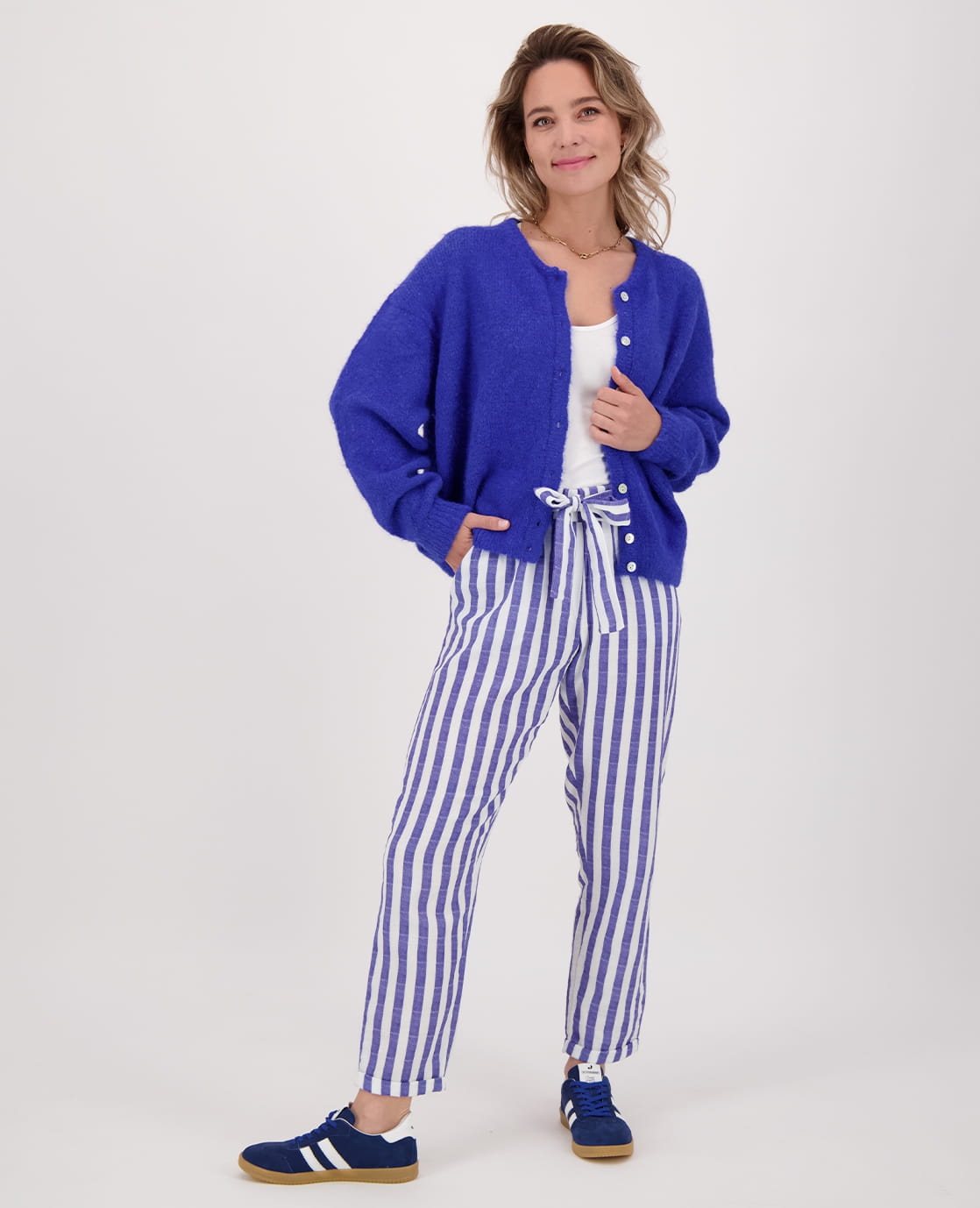 Je m'appelle Broeken Pant Fancy Élégant 7/8 | Wit/Deep Marine