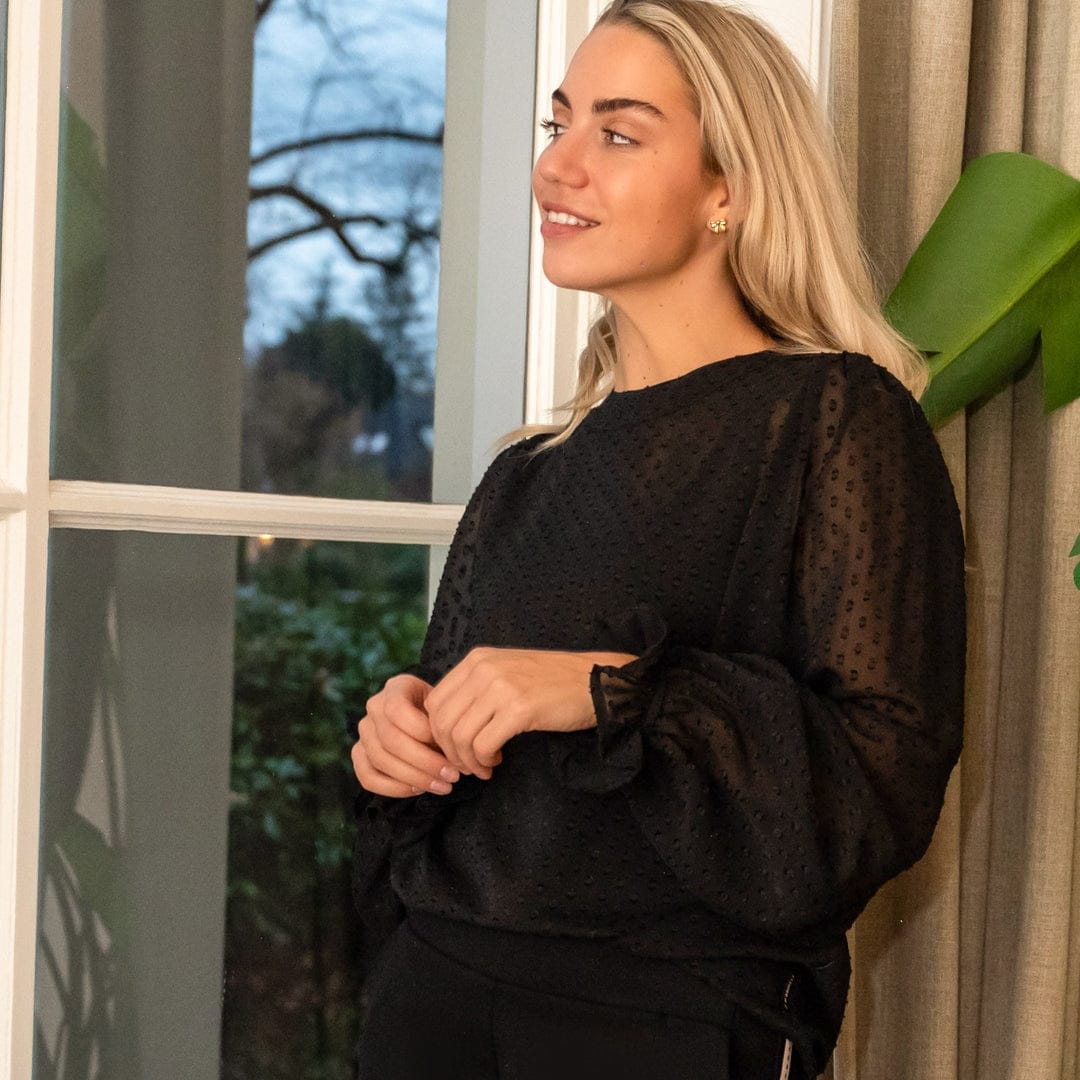 Je m'appelle Tops Zwart / XS Top Dotted Mesh | Zwart