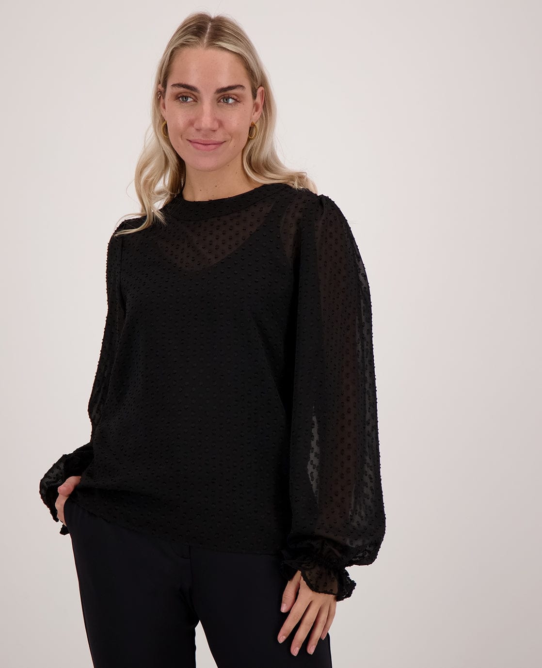 Je m'appelle Tops Top Dotted Mesh | Zwart