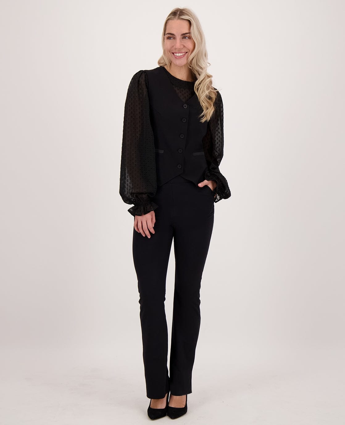 Je m'appelle Tops Top Dotted Mesh | Zwart