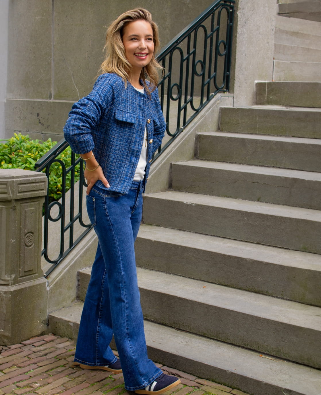 Je m'appelle Broeken Pant Flare Superstretch Denim | Medium Blue