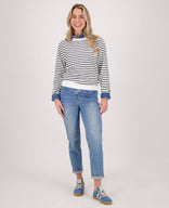 Je m'appelle Tops Sweater Livia | Porselein Wit / Donkerblauw