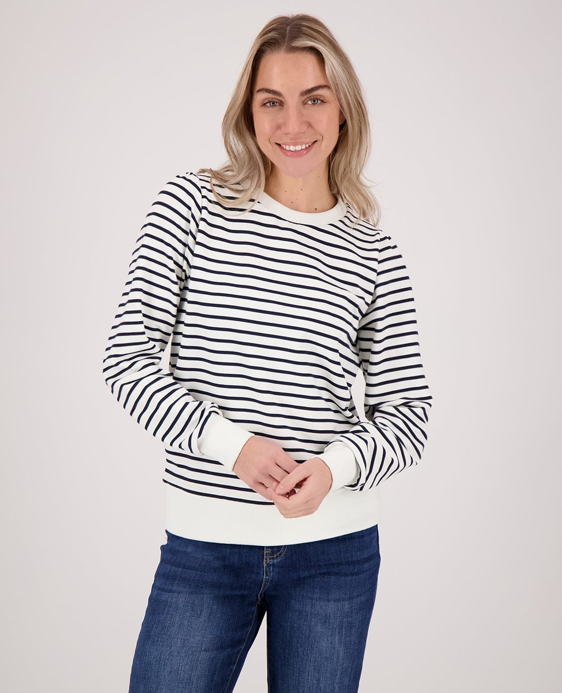 Je m'appelle Tops Sweater Livia | Porselein Wit / Donkerblauw