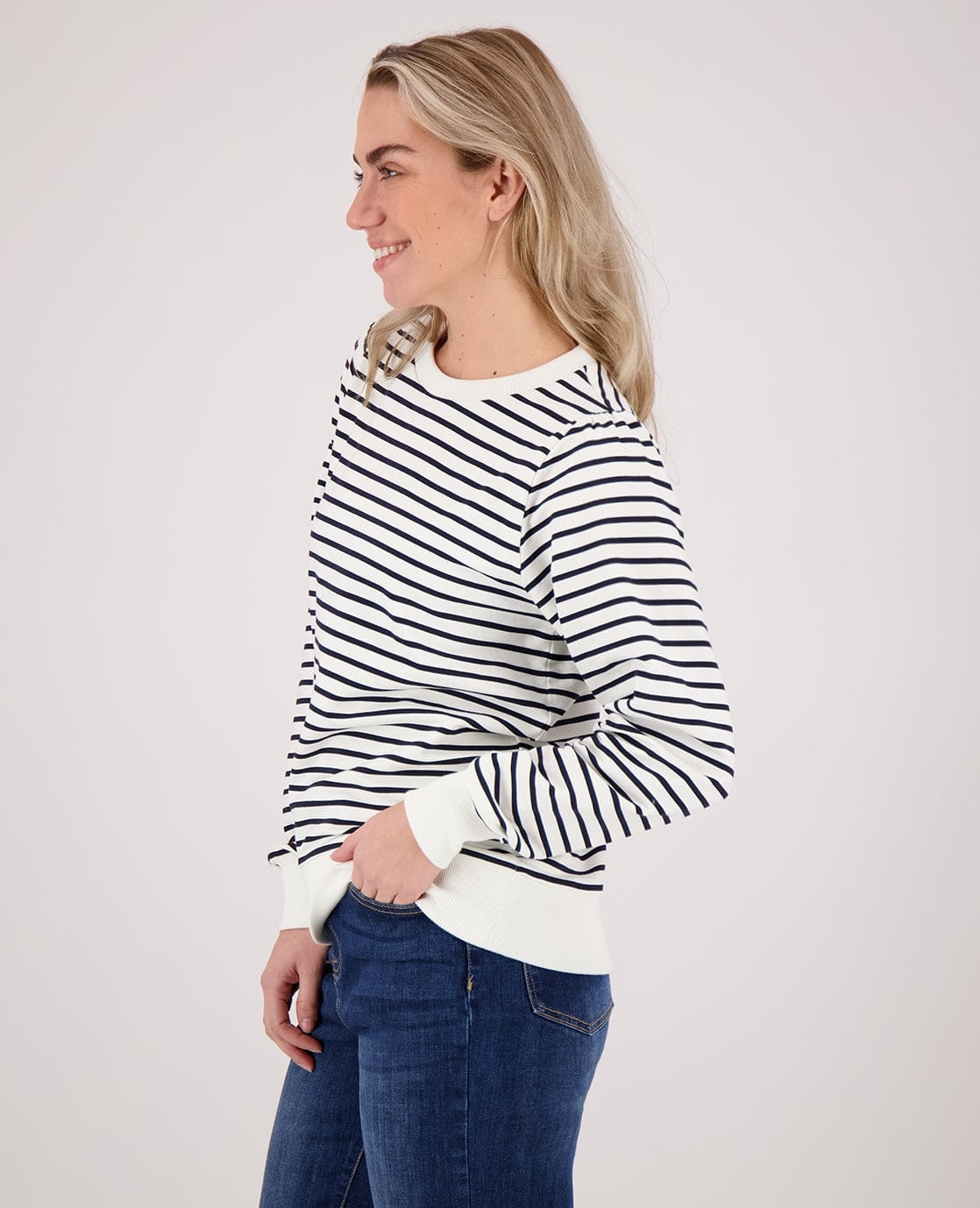 Je m'appelle Tops Sweater Livia | Porselein Wit / Donkerblauw