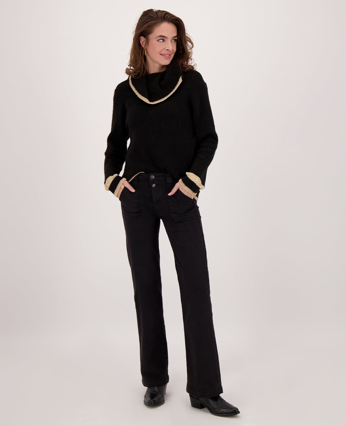 Je m'appelle Tops Pull Knitted | Black/Gold