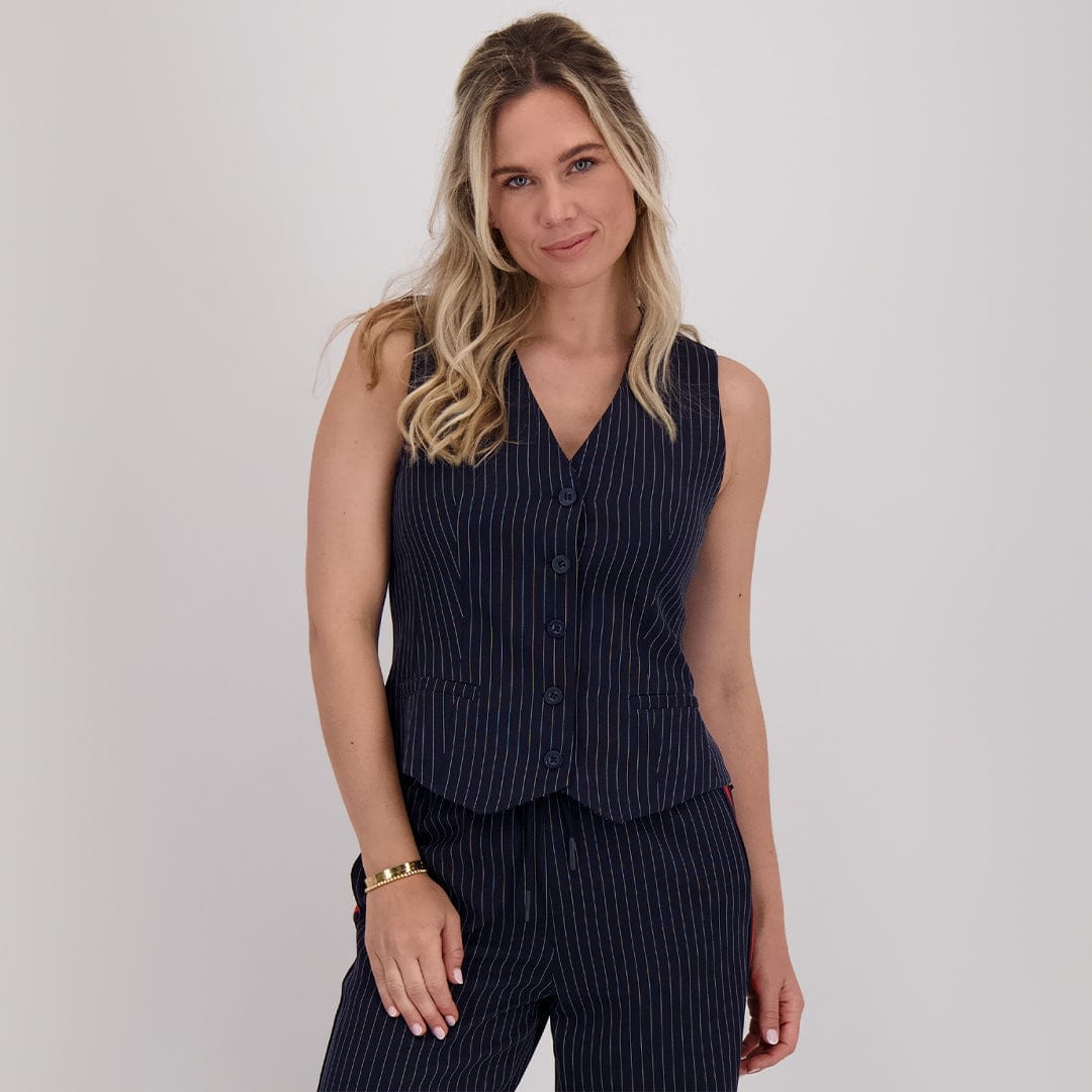 Je m'appelle Tops Donkerblauw / Off White / XS Gilet Pinstripe | Donkerblauw / Off White