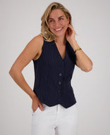 Je m'appelle Tops Gilet Pinstripe | Donkerblauw / Off White