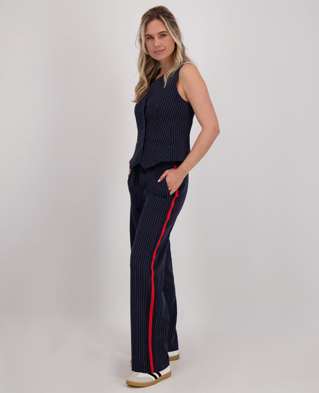 Je m'appelle Tops Gilet Pinstripe | Donkerblauw / Off White
