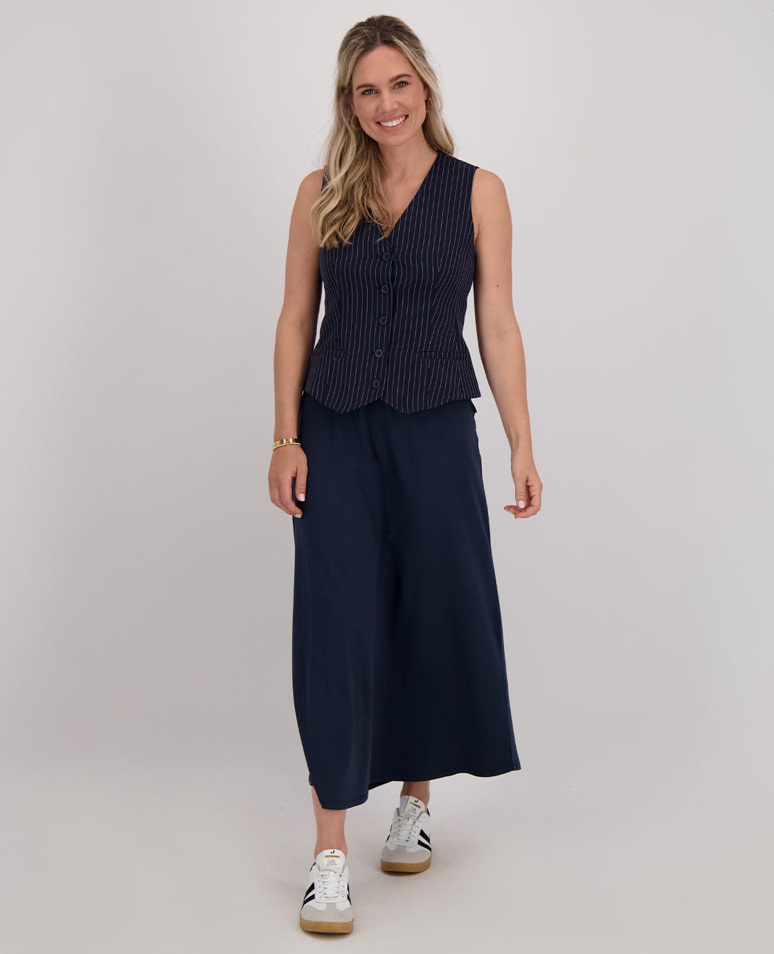 Je m'appelle Tops Gilet Pinstripe | Donkerblauw / Off White