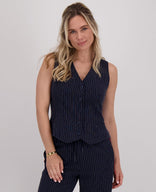 Je m'appelle Tops Gilet Pinstripe | Donkerblauw / Off White