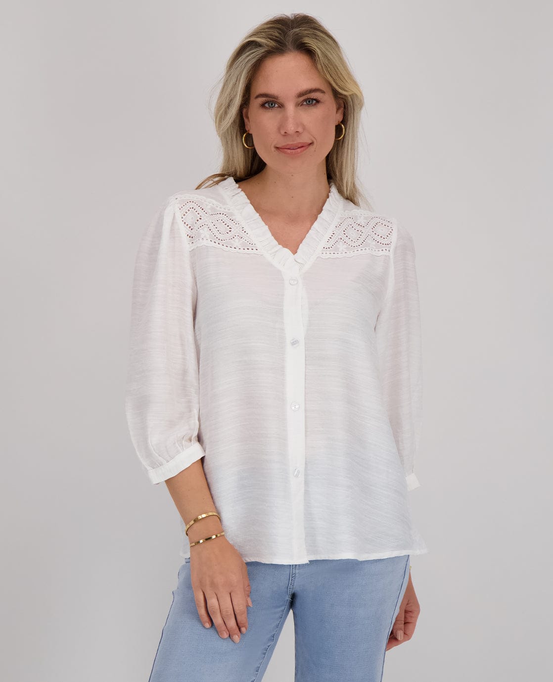 Je m'appelle Tops Blouse Ruche | Porselein wit