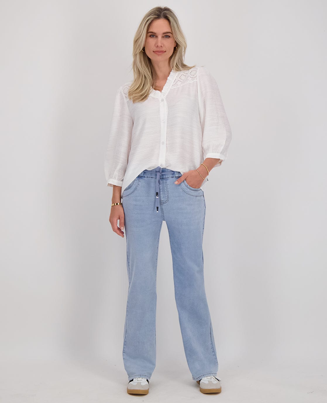 Je m'appelle Tops Blouse Ruche | Porselein wit