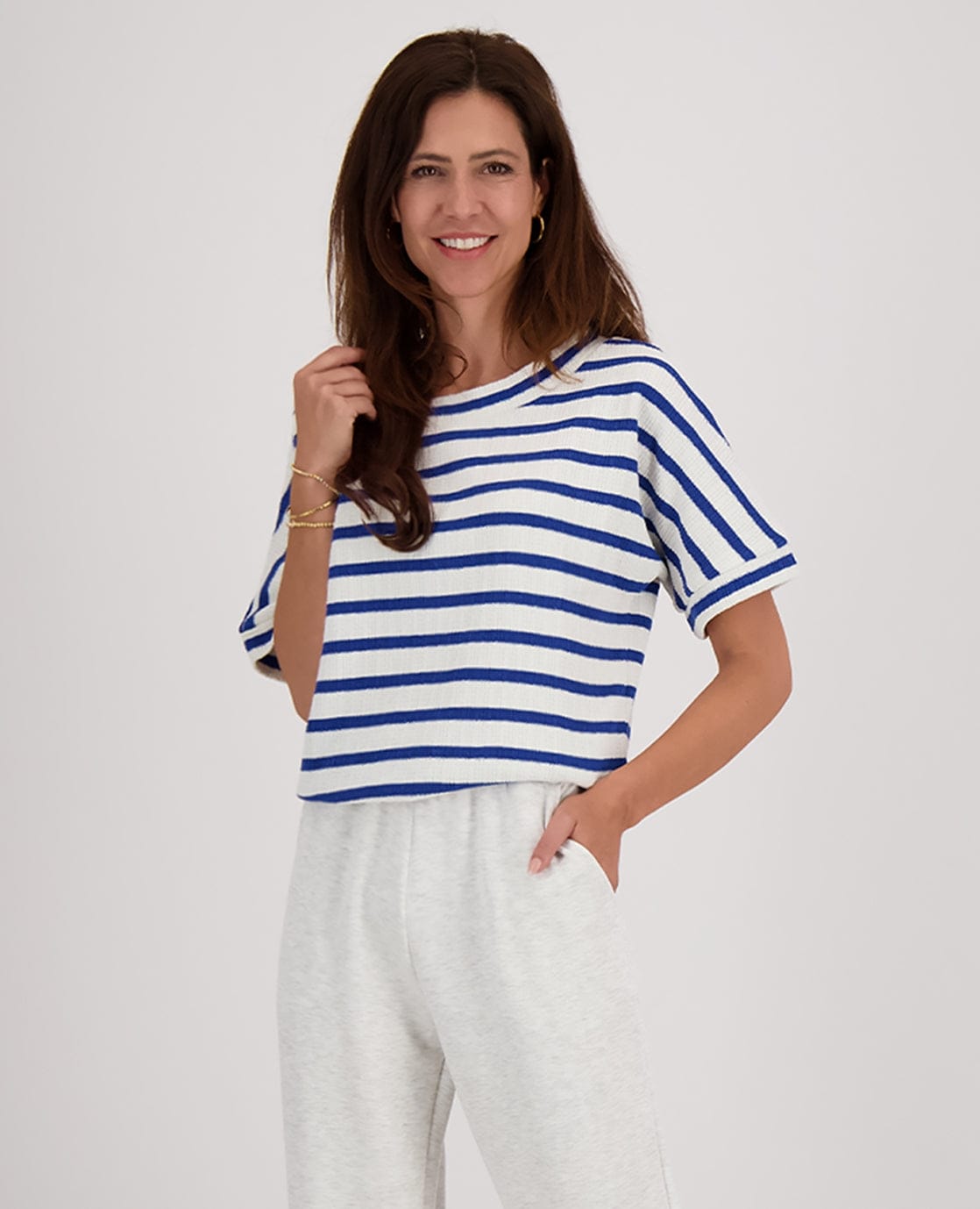 Je m'appelle Tops Top Knitted | Paris Blue/Ecru