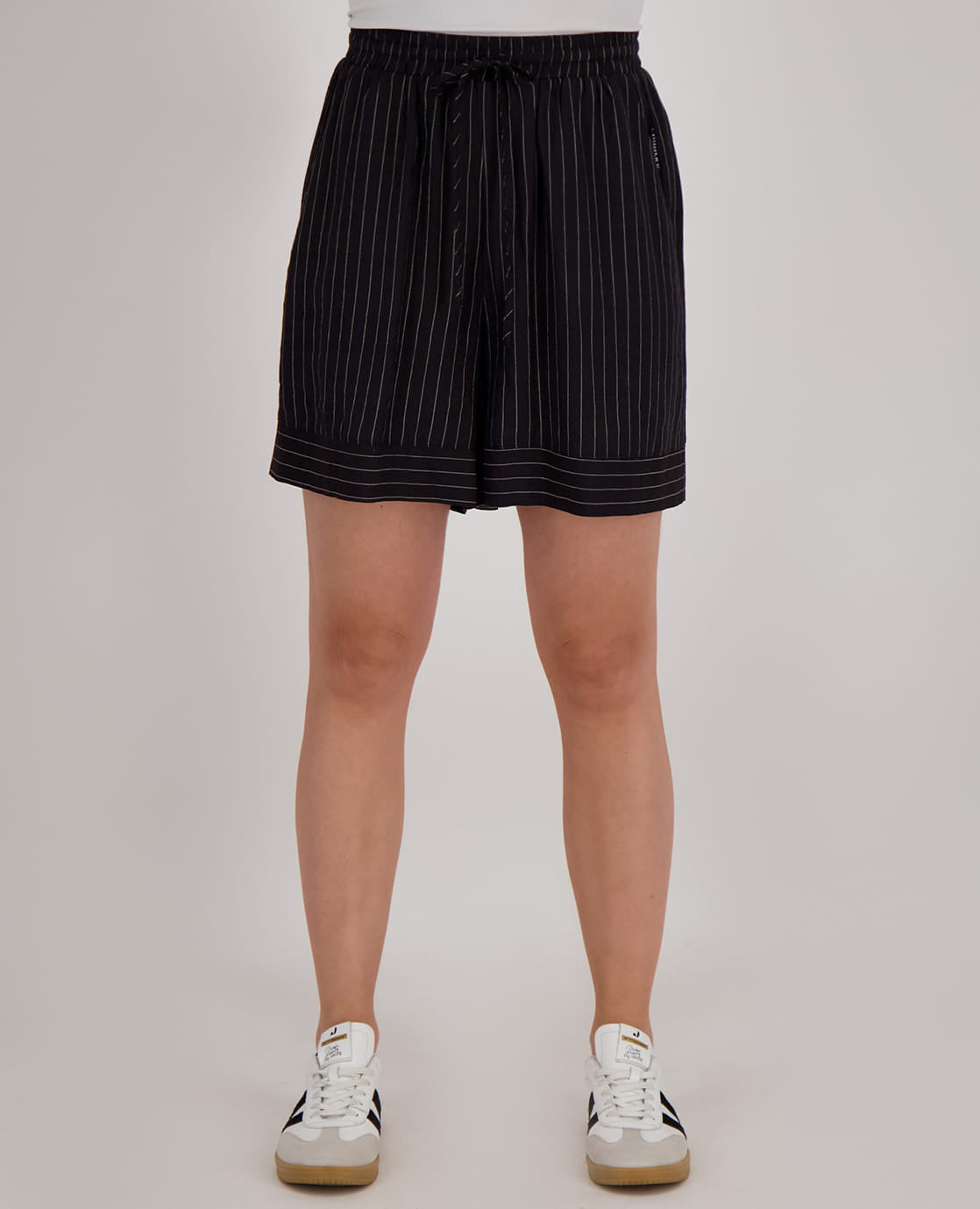Je m'appelle Broeken Short Stripes | Zwart/Porselein wit