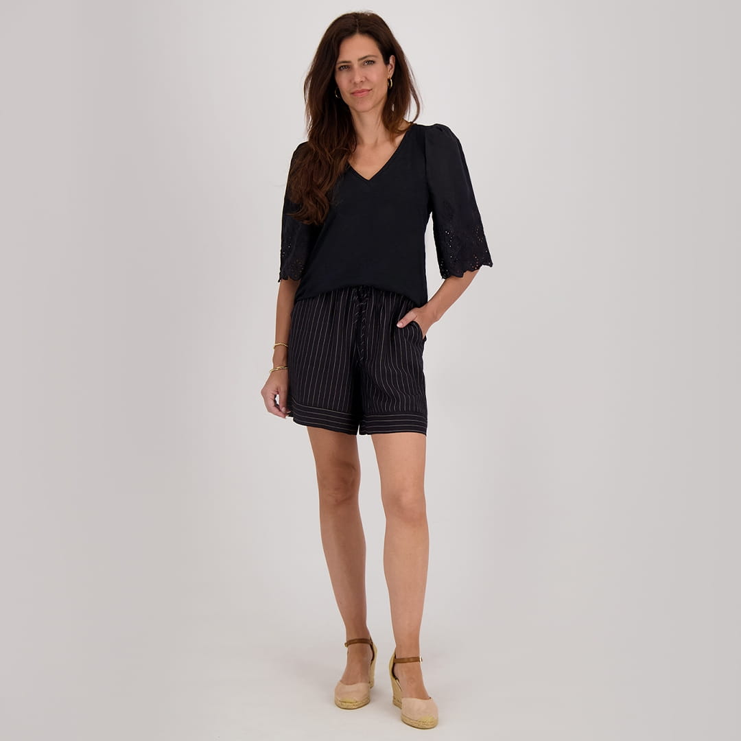 Je m'appelle Broeken Zwart/Porselein wit / XS Short Stripes | Zwart/Porselein wit