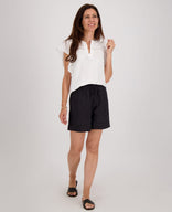Je m'appelle Broeken Short Stripes | Zwart/Porselein wit