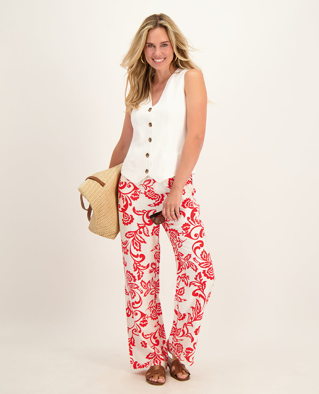 Pant Straight | Candy Red / Ecru