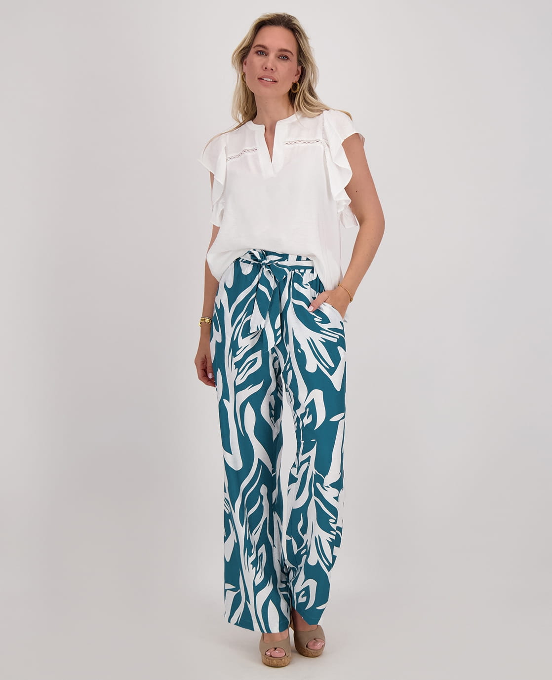 Je m'appelle Broeken Pant Straight | Petrol/Ecru