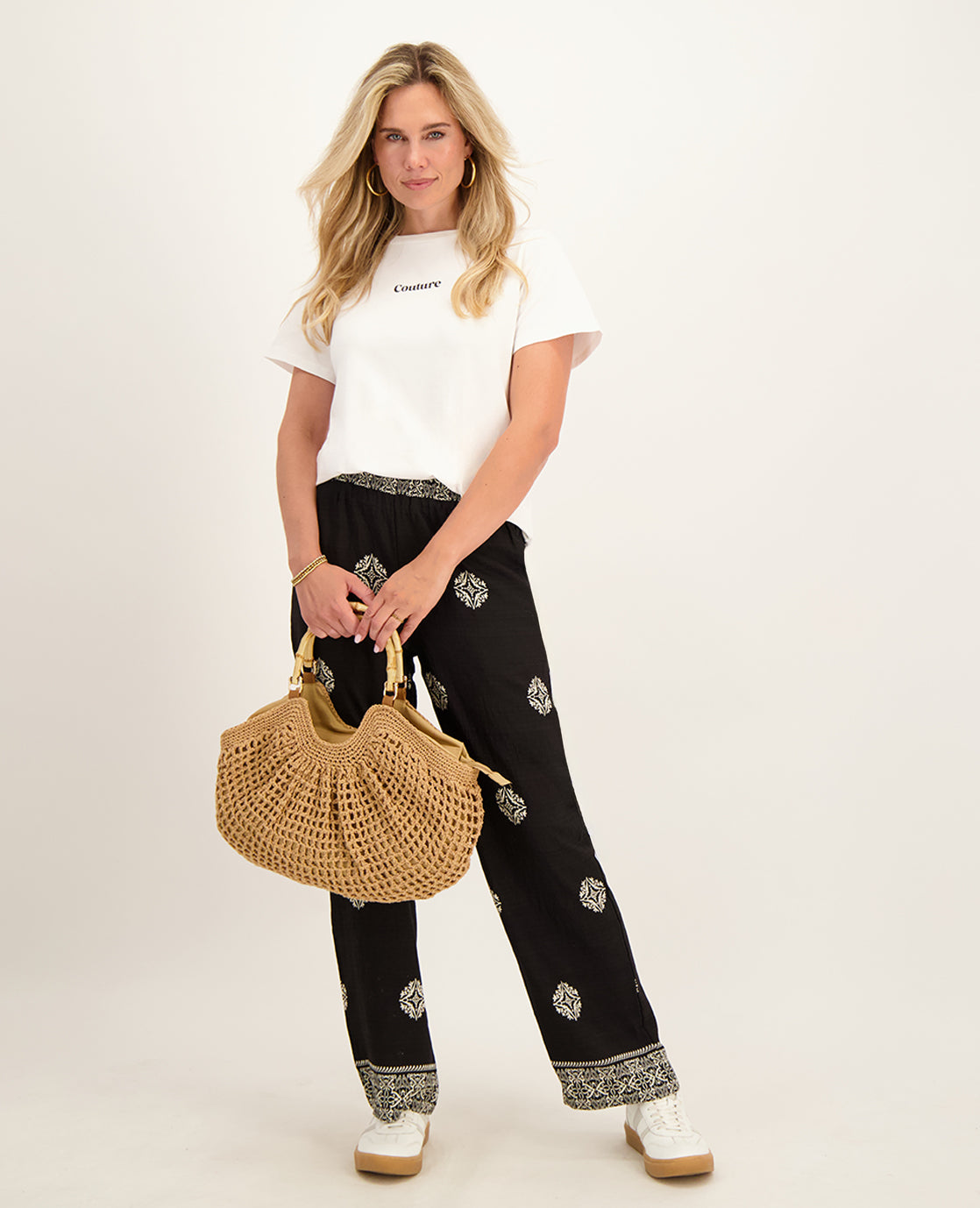 Pant Straight Emmy | Zwart/Porselein wit