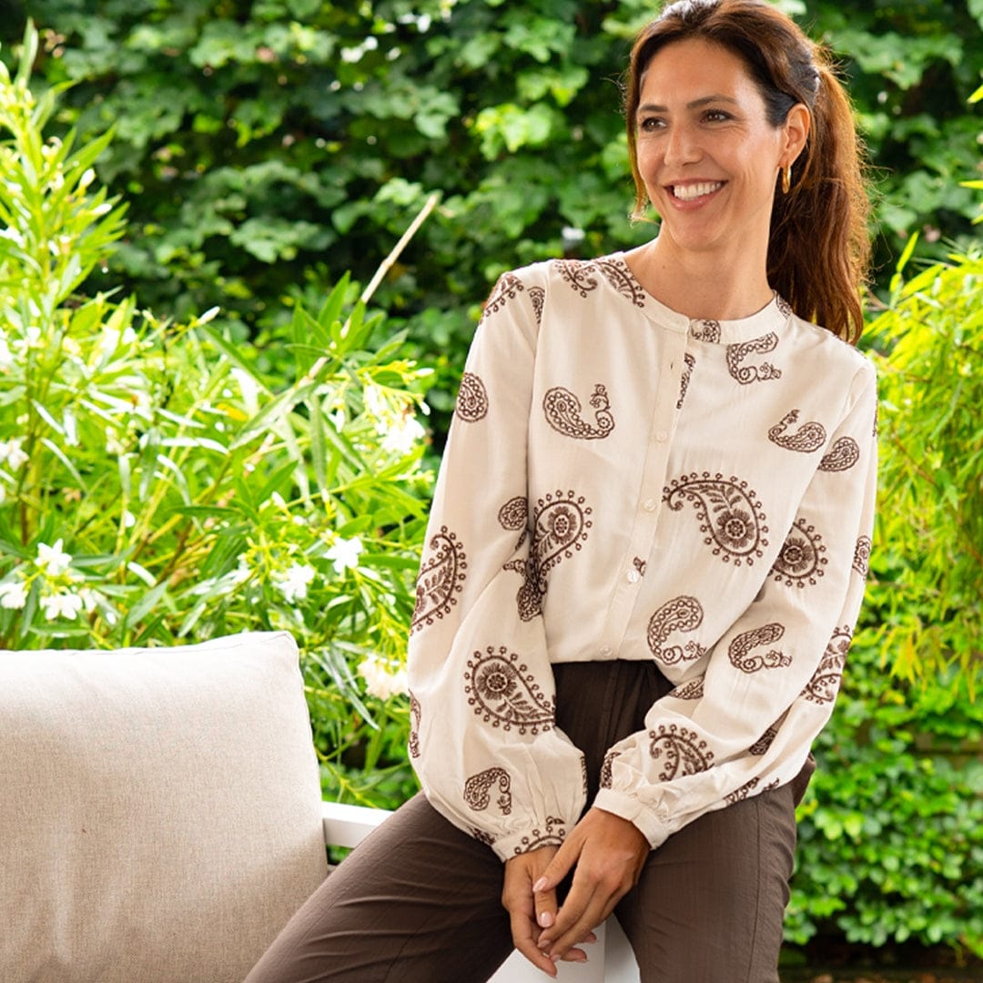 Je m'appelle Tops Greige / Cacao Brown / XS Blouse Lizzy | Greige / Cacao Brown