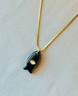 Je m'appelle Accessoires Goud / Zwart / One Size Necklace Fish Charm | Goud / Zwart