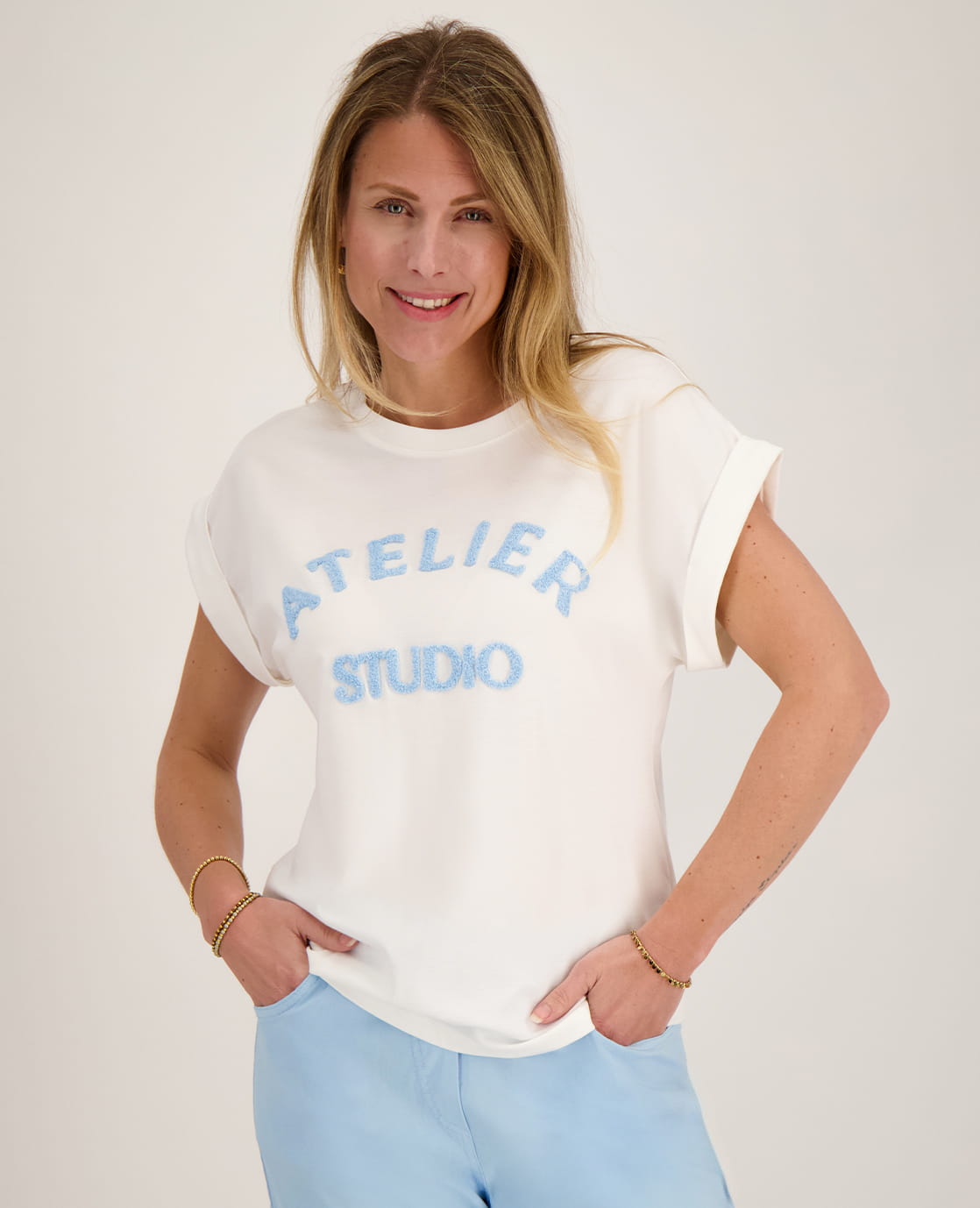 Je m'appelle Tops Wit / Sky Blue / XS Top Romy | Wit / Sky Blue